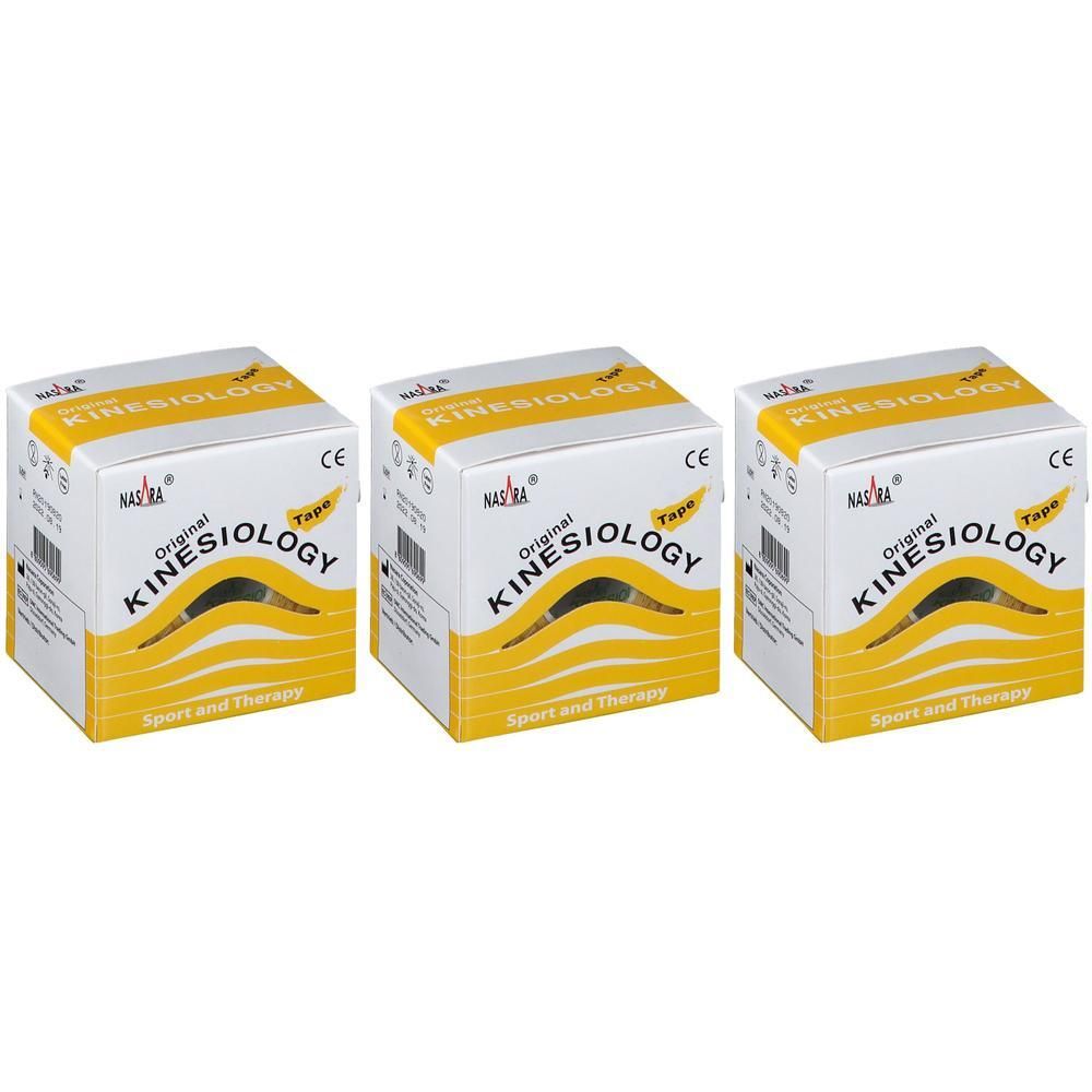 Nasara Kinesiologie Tape 5 cmx5 m gelb x3 3x1 St Verband