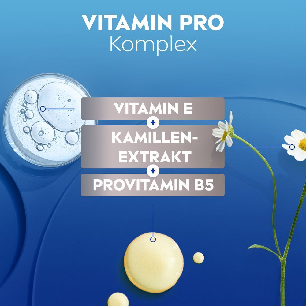 Inhaltsstoffe der NIVEA MEN Sensitive Gesichtsreinigung: Vitamin E, Kamillenextrakt, Provitamin B5.