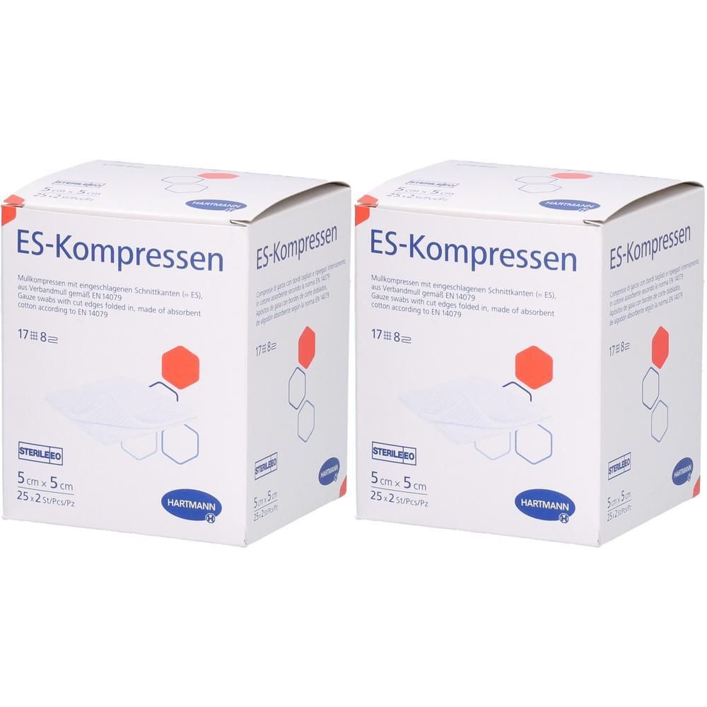 Es-Kompressen steril 5x5 cm 8fach x2 2x25x2 St Kompressen