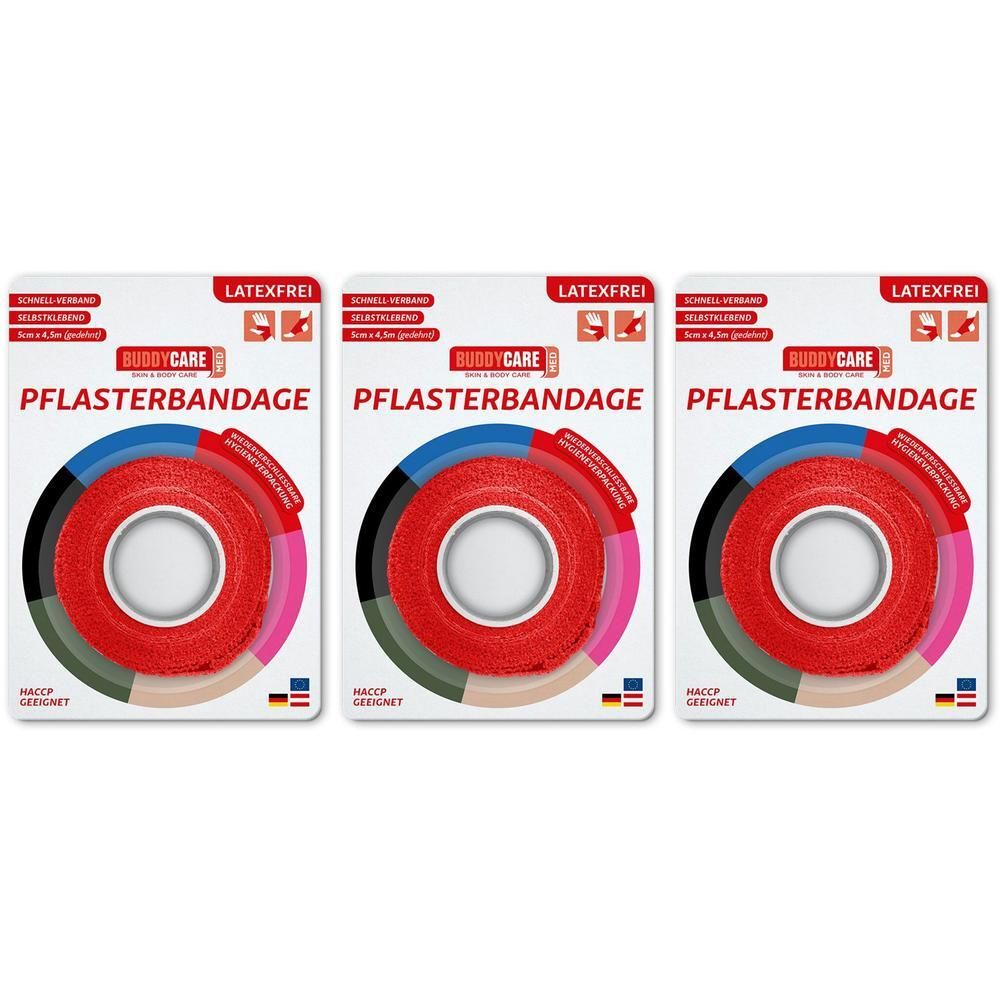 Pflasterbandage latexfrei Buddycare MED rot x3 3x1 St Bandage(s)