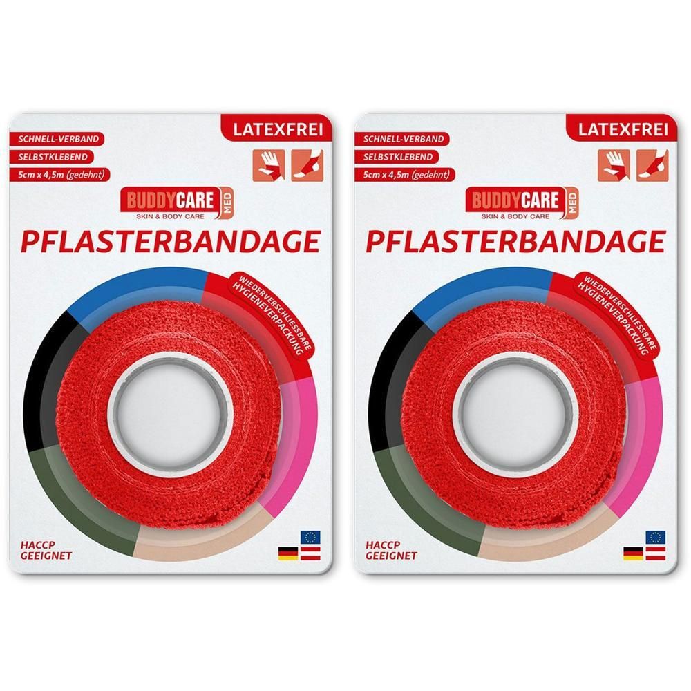 Pflasterbandage latexfrei Buddycare MED rot x2 2x1 St Bandage(s)
