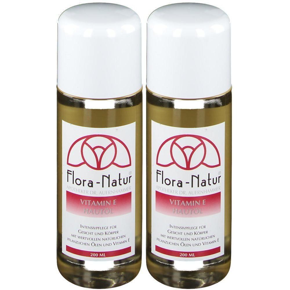 Zwei Flaschen Flora-Natur Vitamin E Hautöl, je 200 ml.