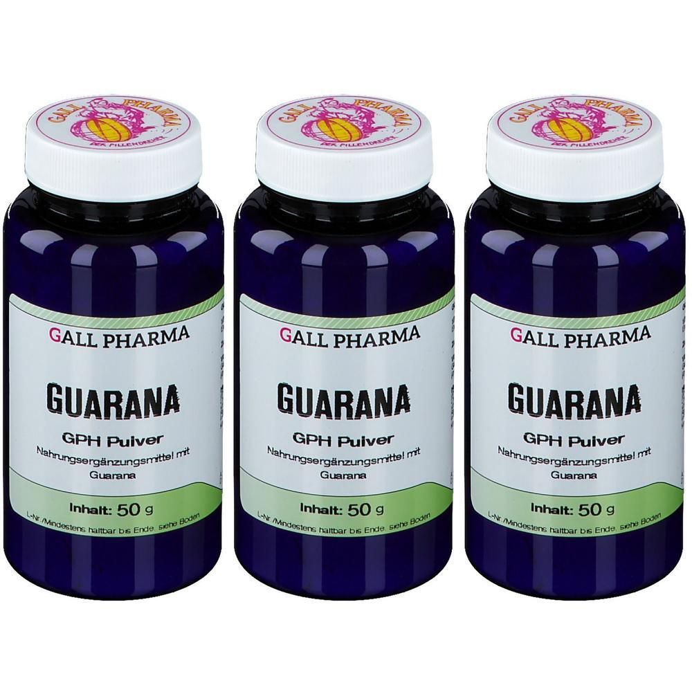 Drei Flaschen GALL PHARMA Guarana Pulver, 50g Inhalt.