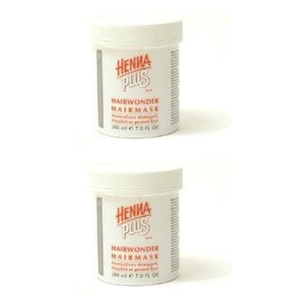 Zwei weiße Tiegel mit Hennaplus Hairwonder Haarmaske.