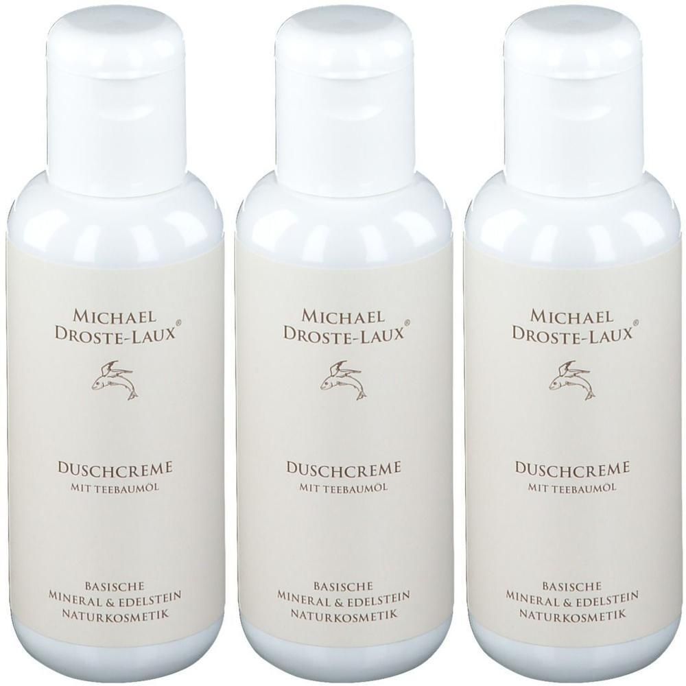 Drei Flaschen Michael Droste-Laux Duschcreme mit Teebaumöl, basische Naturkosmetik.