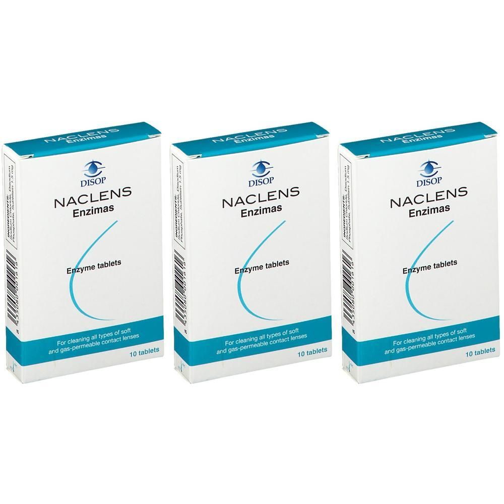 Drei Schachteln Naclensenzimas, Enzymtabletten für Kontaktlinsenreinigung.