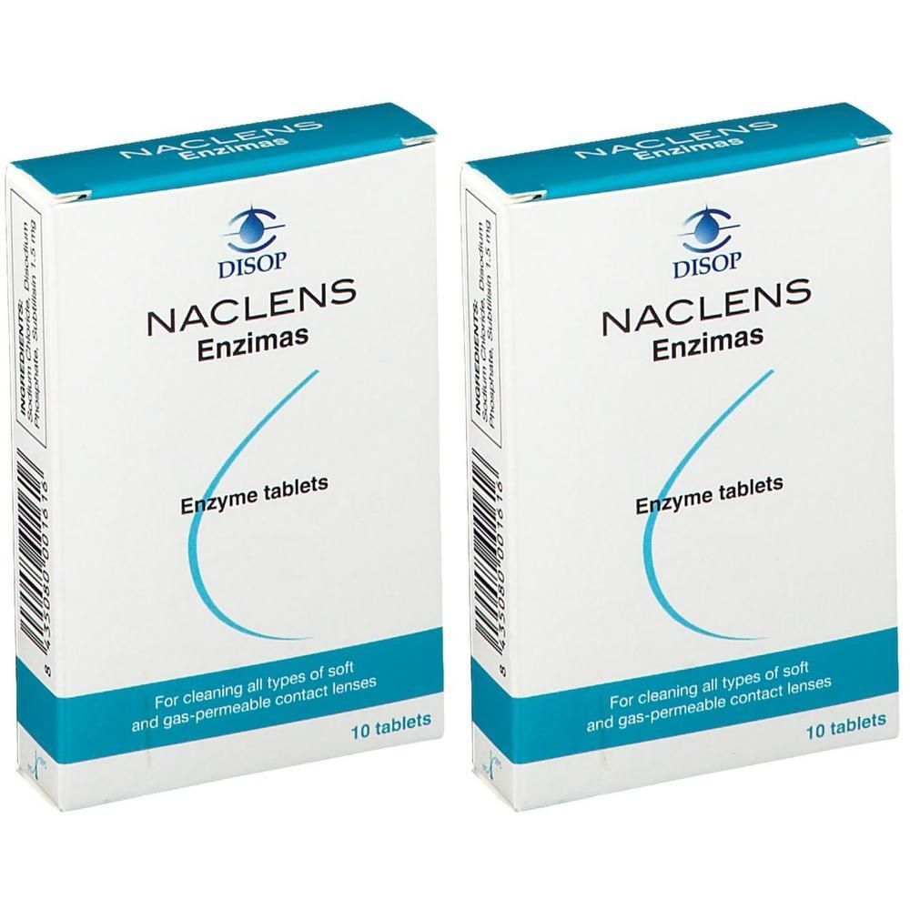 Zwei Packungen Naclens Enzimas, Enzymtabletten zur Reinigung von Kontaktlinsen.