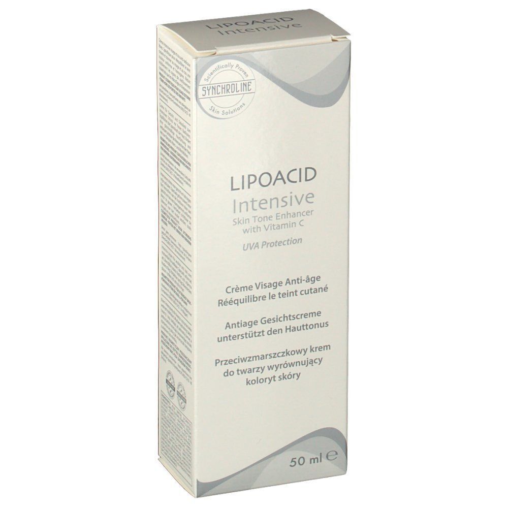 Faltschachtel SYNCHROLINE Lipoacid Intensiv Creme, Vorderseite mit Text, 50 ml.