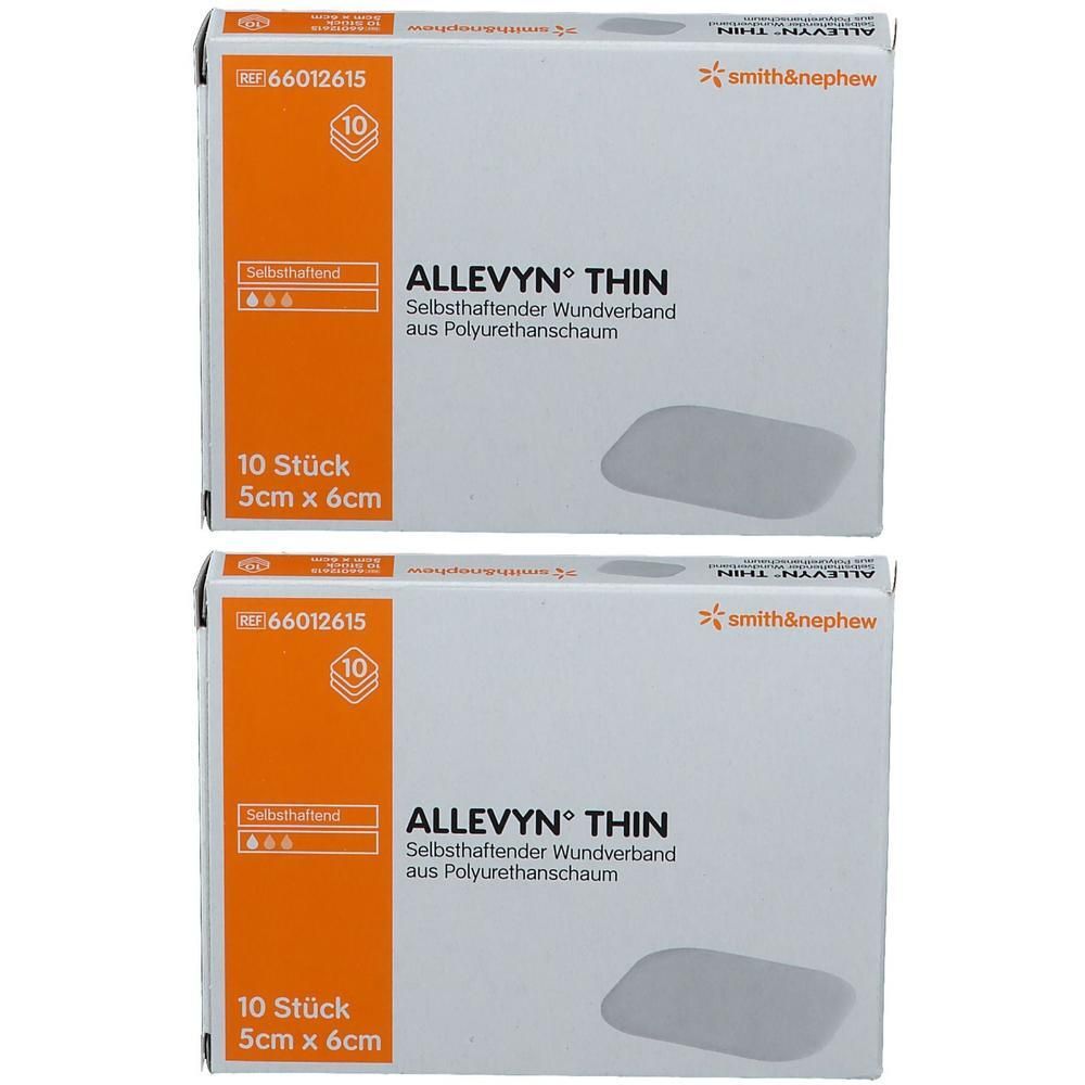 Allevyn Thin 5x6 cm dünne Wundauflage x2 2x10 St Verband