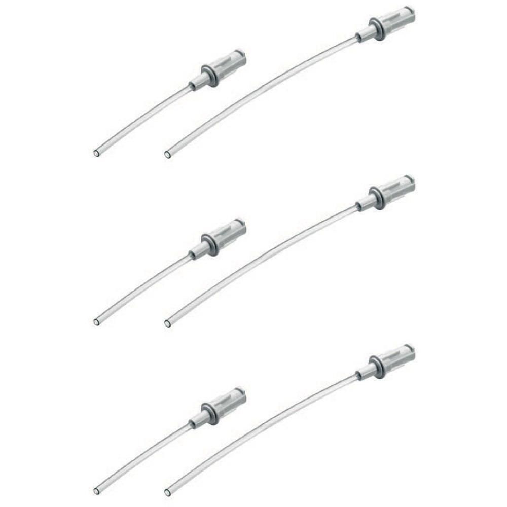 Drei Sterifix® Filterhalme, je 10 cm lang, mit transparenten Schläuchen und grauem Filtergehäuse.