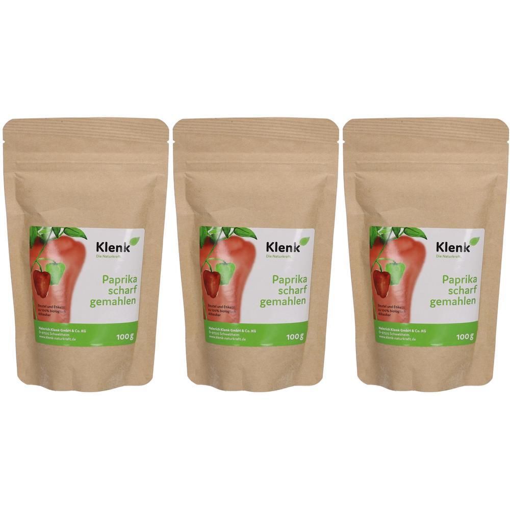 Drei Packungen Klenk Paprika scharf gemahlen, je 100g.