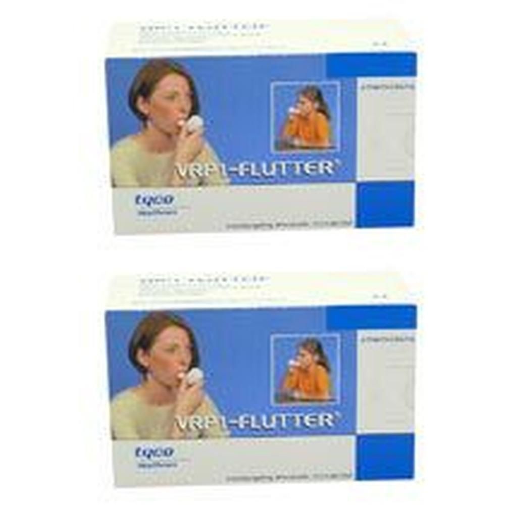 Zwei Schachteln VRP 1-FLUTTER mit Abbildungen von Frauen und Kindern, die das Gerät benutzen.