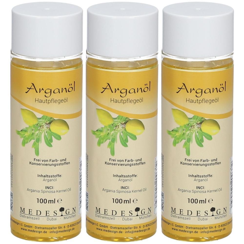 Drei Flaschen Arganöl Hautpflegeöl, 100 ml.