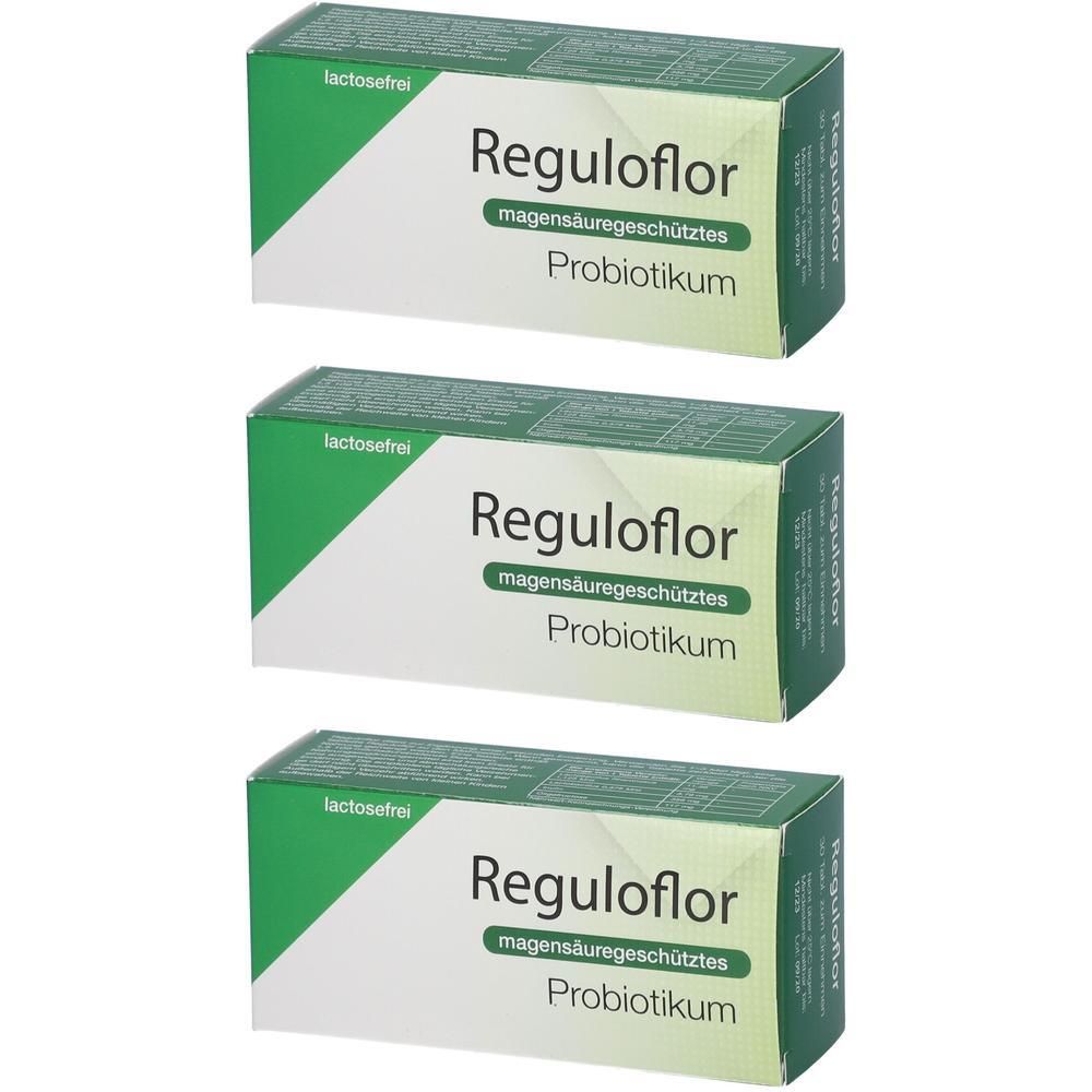 Drei Packungen Reguloflor Probiotika, lactosefrei, magensäuregeschützt.
