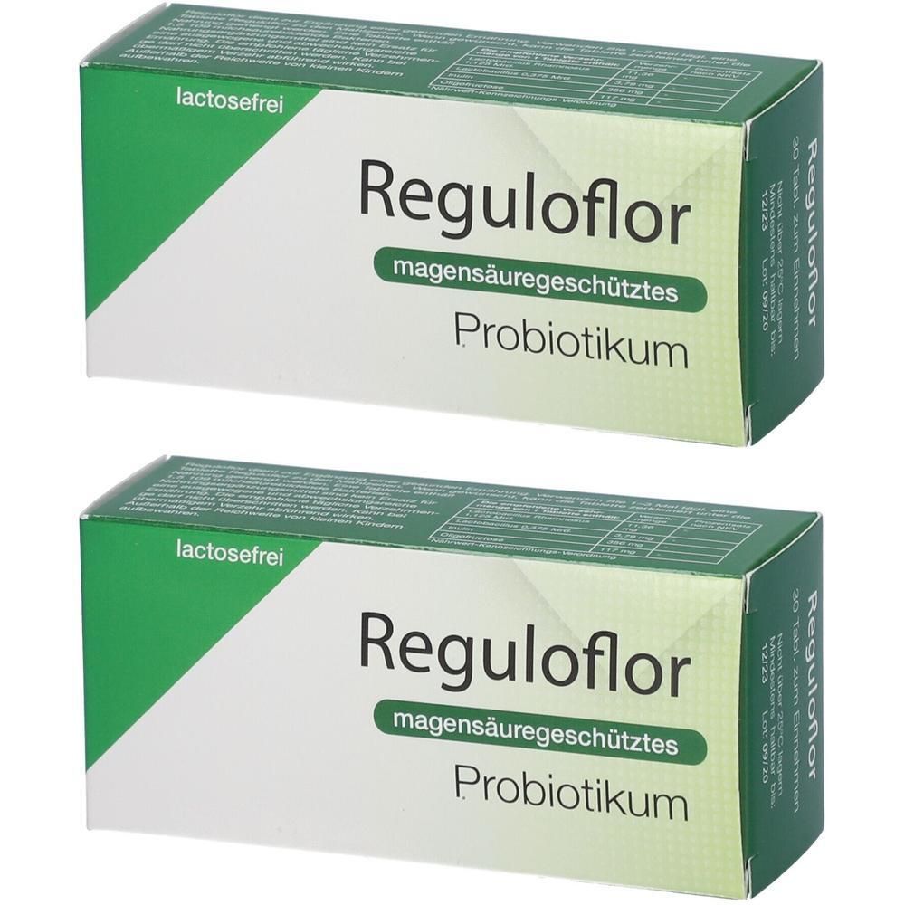 Zwei Schachteln Reguloflor, magensäuregeschütztes Probiotikum, lactosefrei.