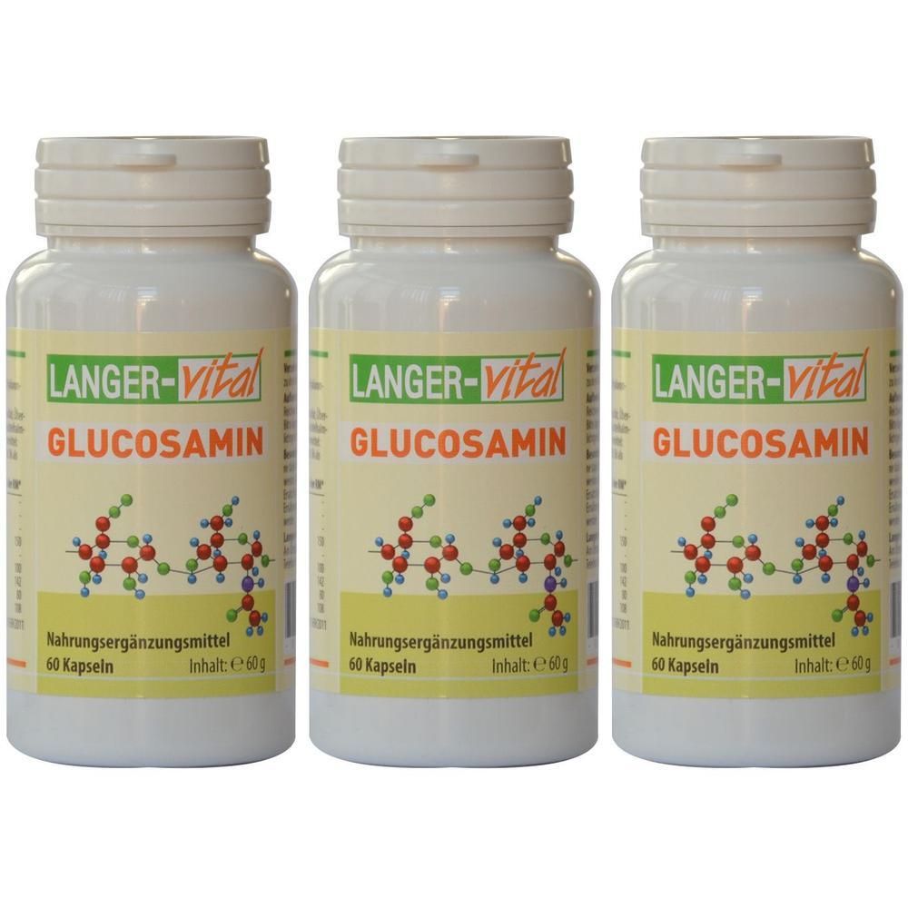 Drei Flaschen LANGER-vital Glucosamin Nahrungsergänzungsmittel mit je 60 Kapseln.