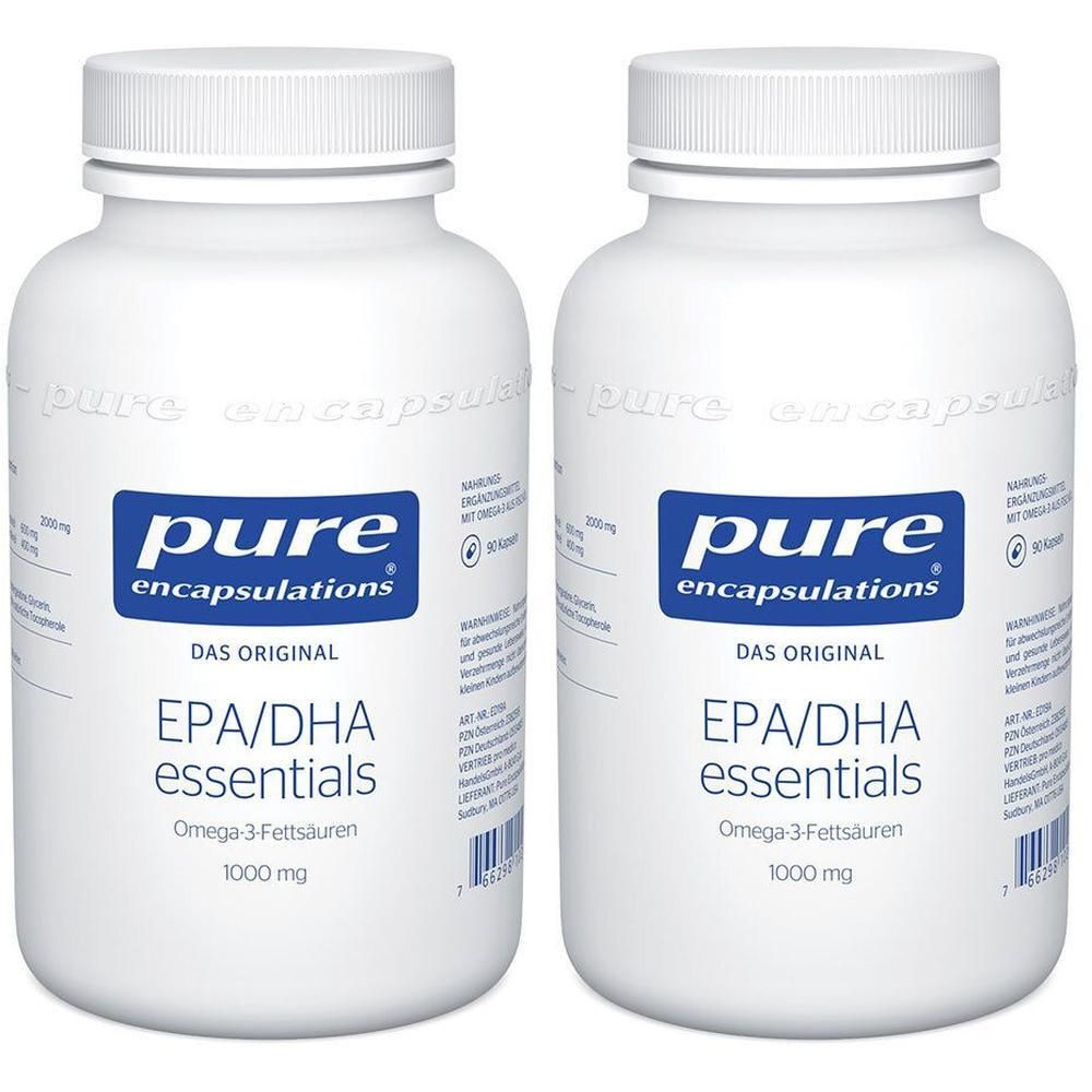 Zwei Flaschen Pure Encapsulations EPA/DHA essentials Omega-3-Fettsäuren 1000 mg.