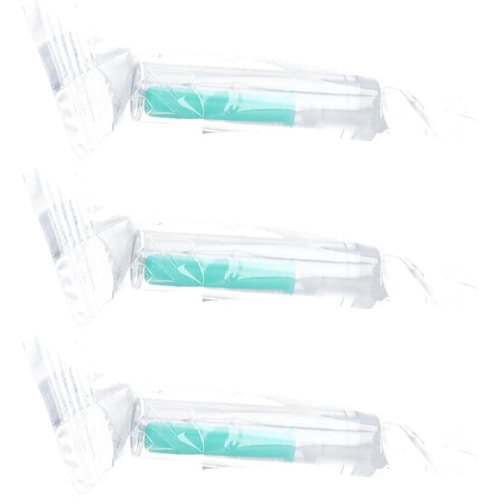 Drei einzeln verpackte Hohlsauger mit türkisfarbenem Kern und transparentem Gehäuse.