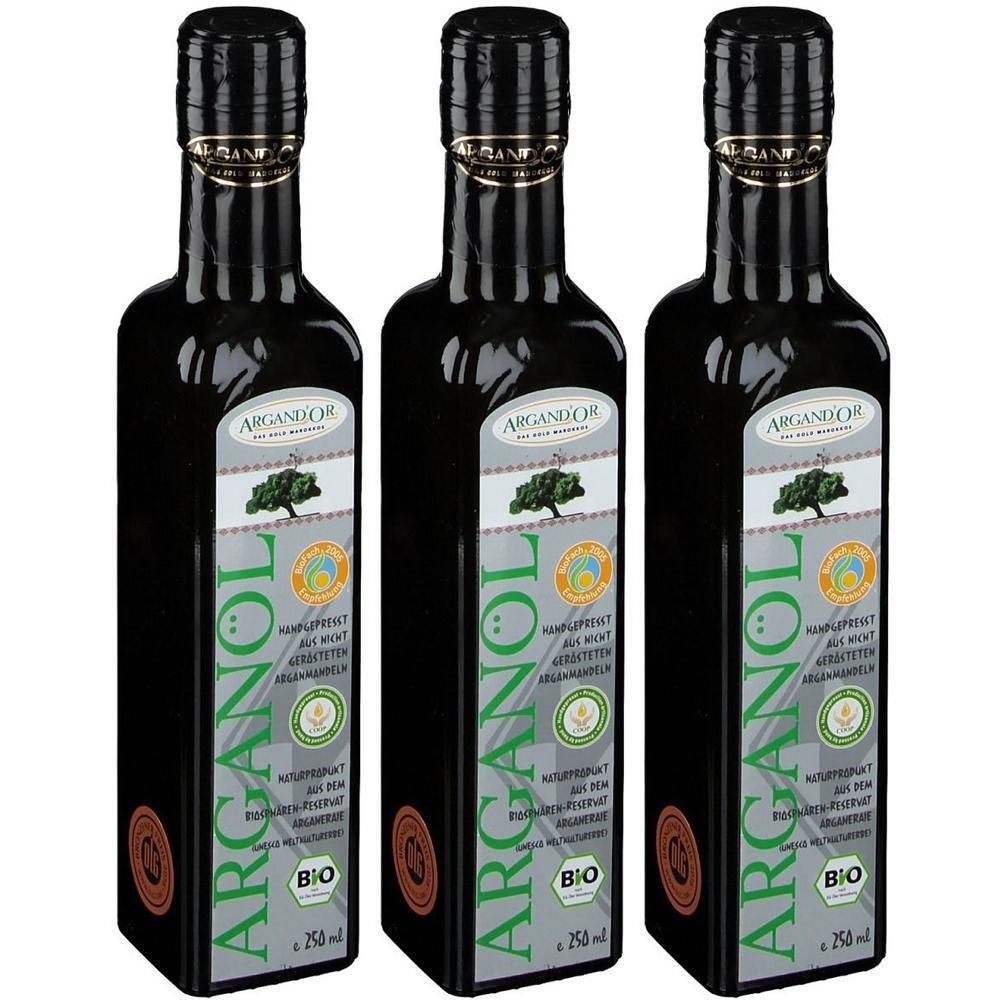 Drei Flaschen ARGANDOR Arganöl ungeröstet, 250ml.