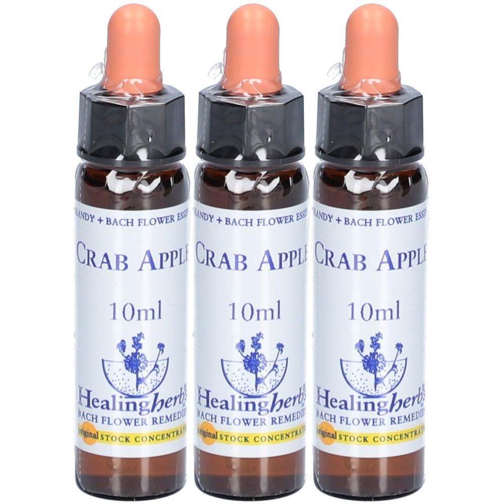 Drei Flaschen Bachblüten Crab Apple Tropfen, je 10ml, mit Pipettenverschluss.
