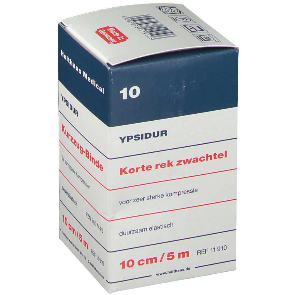 Verpackung YPSIDUR Kurzzug-Binde 10 cm x 5 m, Made in Germany, CE-Kennzeichnung.