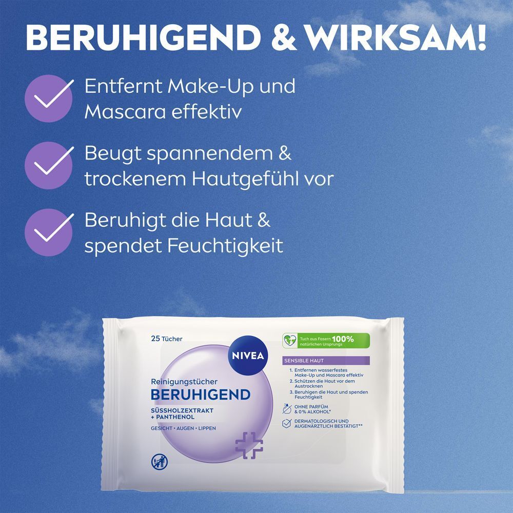 NIVEA Reinigungstücher Beruhigend: Entfernt Make-up, beruhigt und spendet Feuchtigkeit.