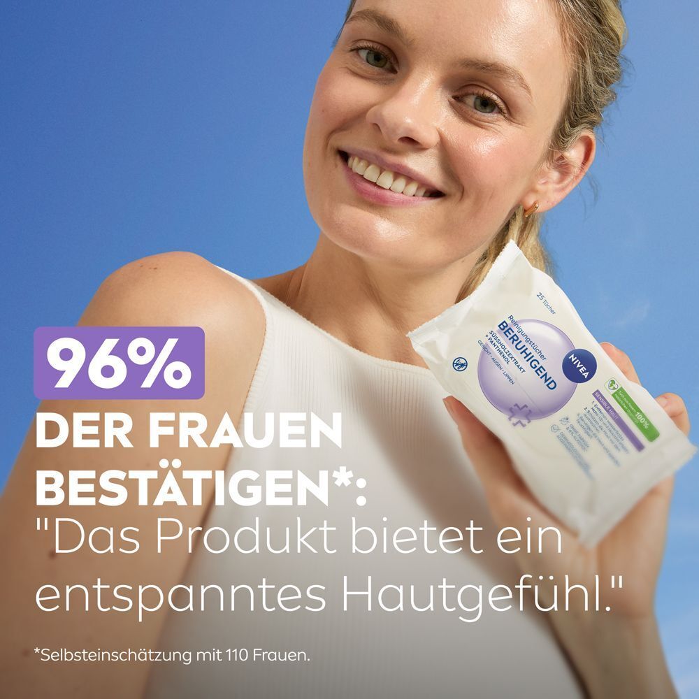 96% der Frauen bestätigen ein entspanntes Hautgefühl mit NIVEA Reinigungstüchern Beruhigend.