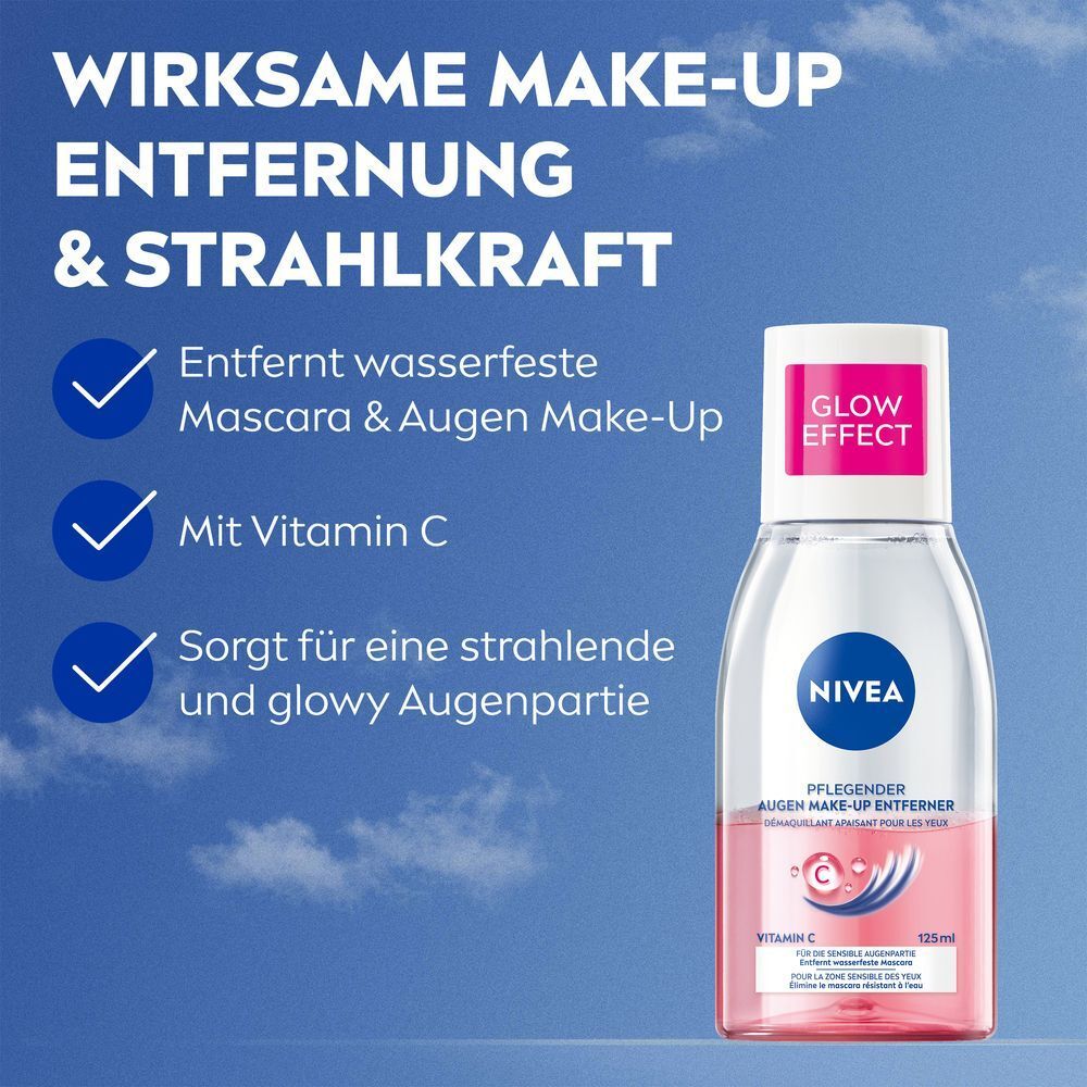 NIVEA Glow Effect Augen Make-up Entferner: Entfernt wasserfestes Make-up, mit Vitamin C für strahlende Augenpartie.