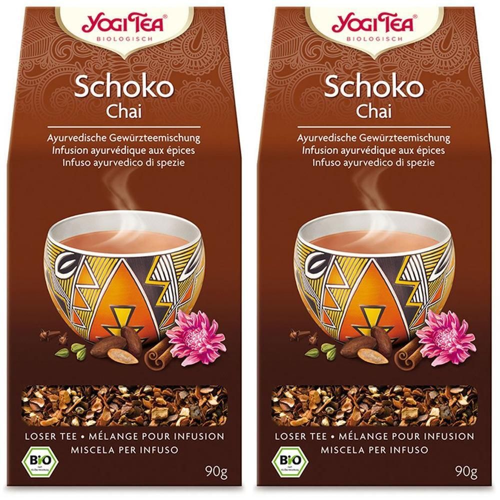 Zwei Packungen Yogi Tea Schoko Chai, lose Teemischung, 90g.