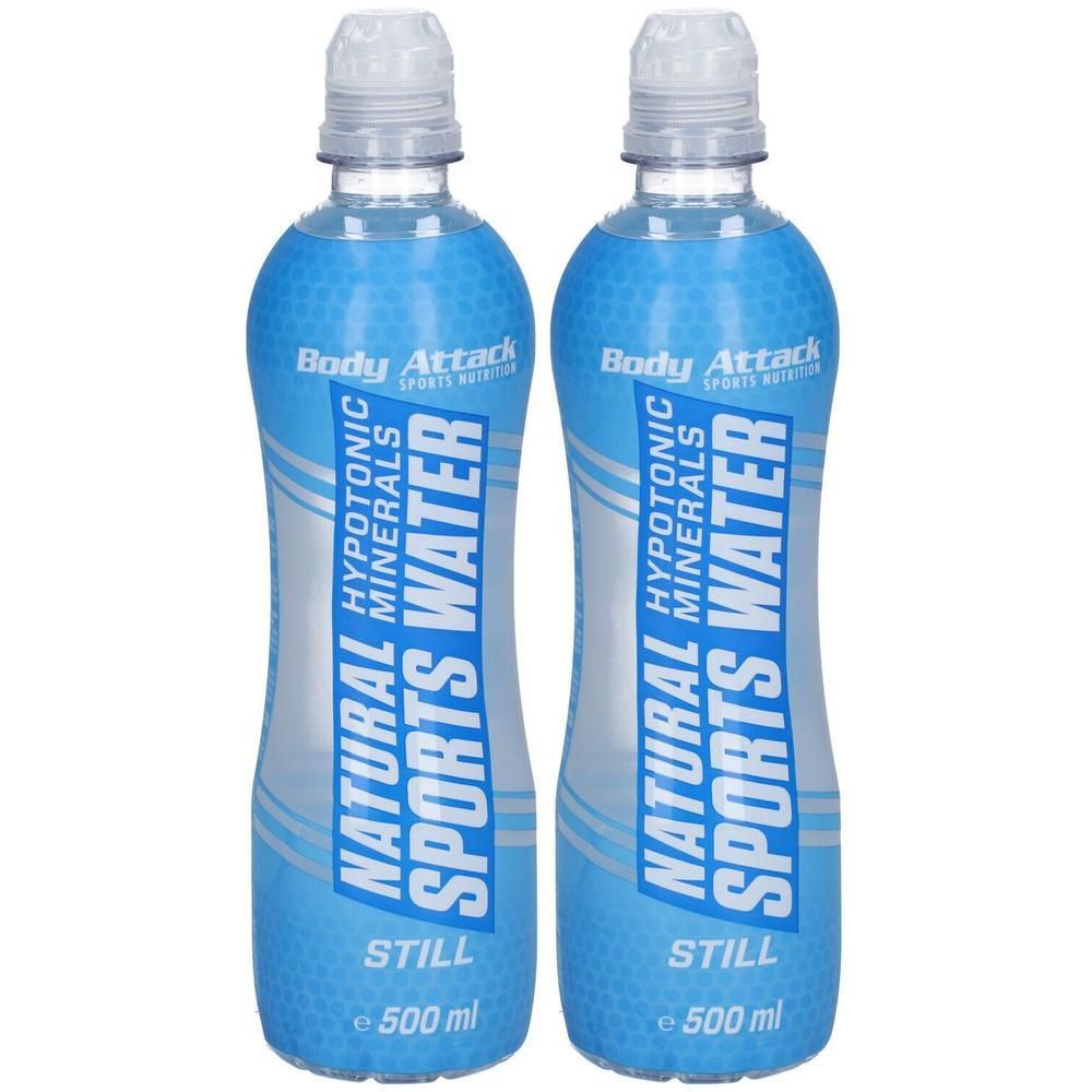 Zwei Flaschen Body Attack Natural Sports Water, 500 ml, still, hypotonische Mineralien.