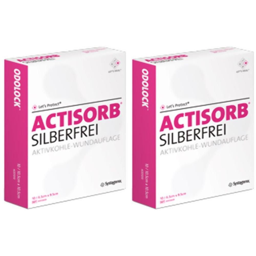 Actisorb Silberfrei 6,5x9,5 cm Aktivkohle x2 2x10 St Kompressen