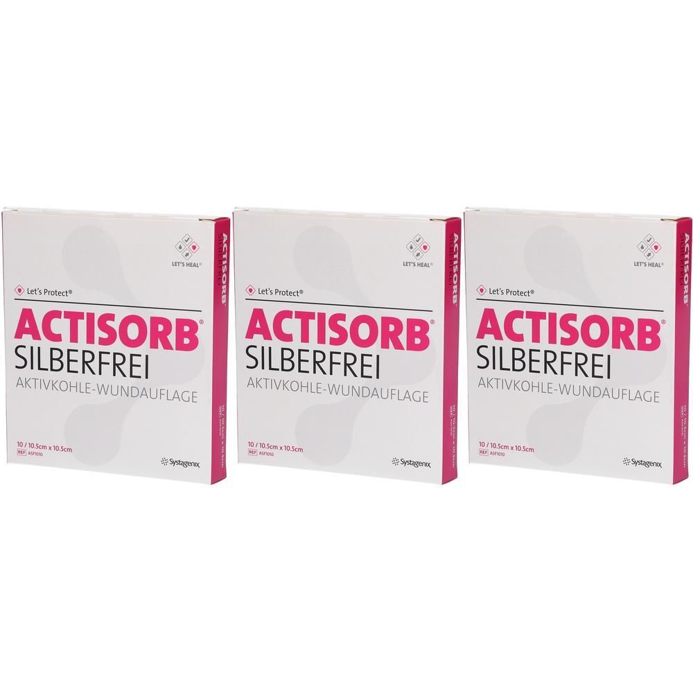 Actisorb Silberfrei 10,5x10,5 cm Aktivkohle x3 3x10 St Kompressen