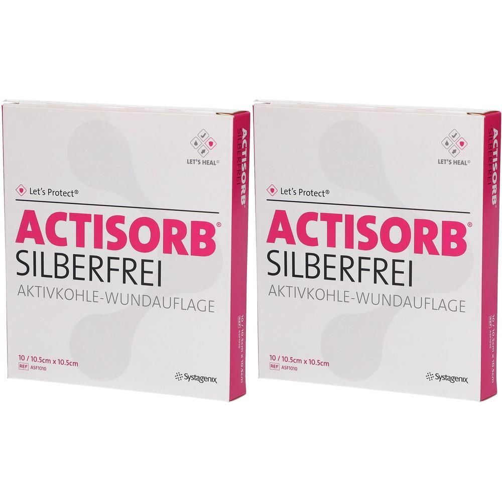 Actisorb Silberfrei 10,5x10,5 cm Aktivkohle x2 2x10 St Kompressen