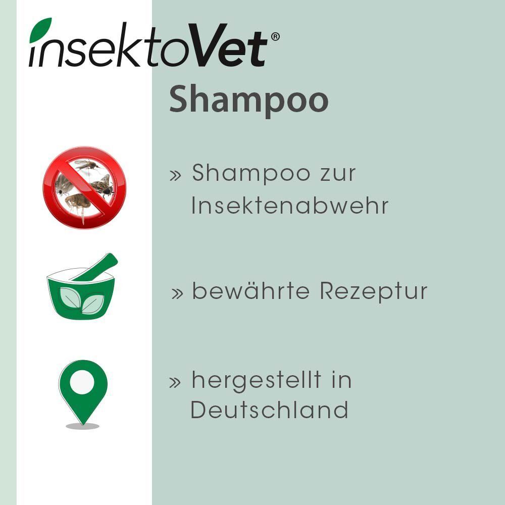 Infografik: Insektenschutz-Shampoo, bewährtes Rezept, hergestellt in Deutschland.