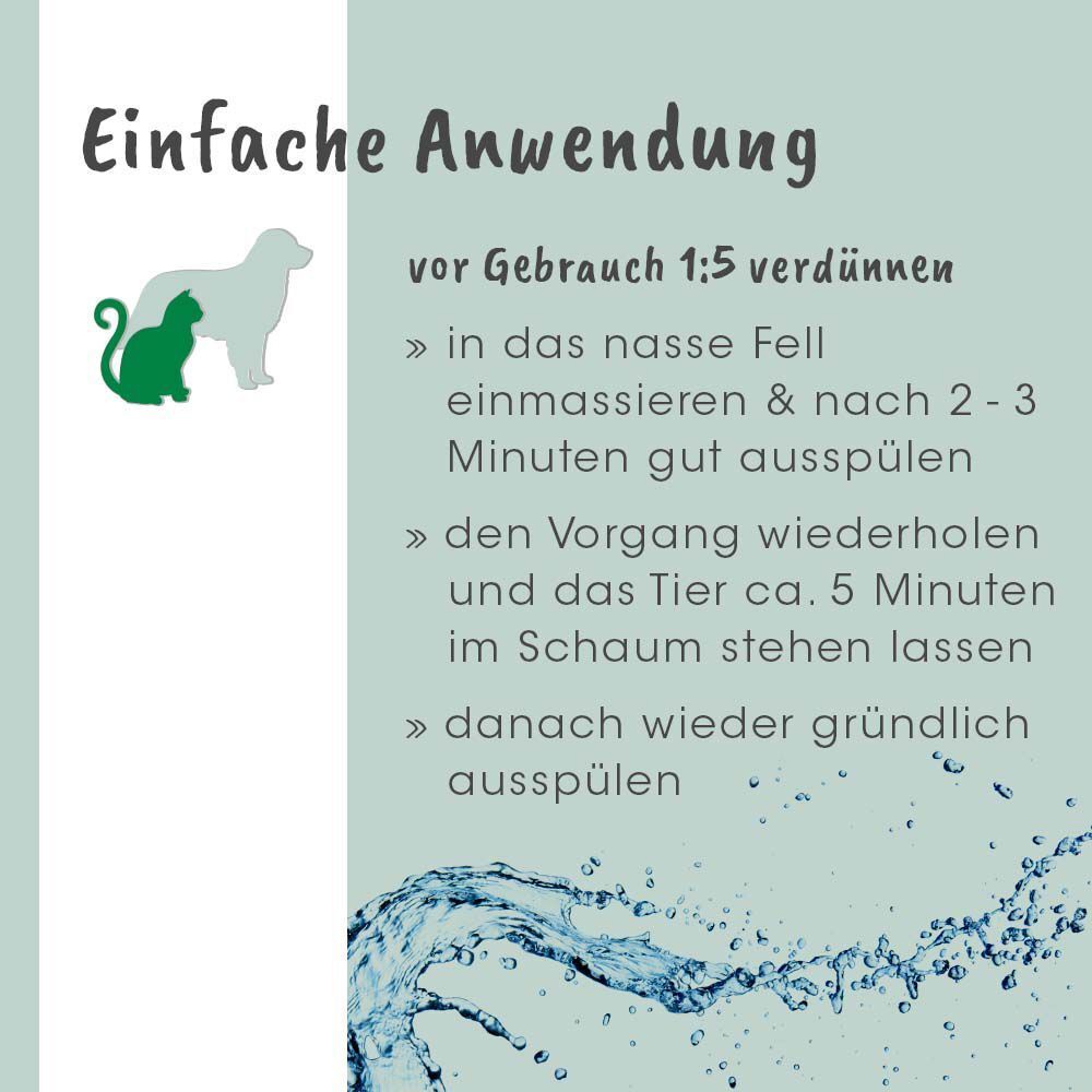 Anwendungshinweise für cd Vet insektoVet® Shampoo für Hunde und Katzen.