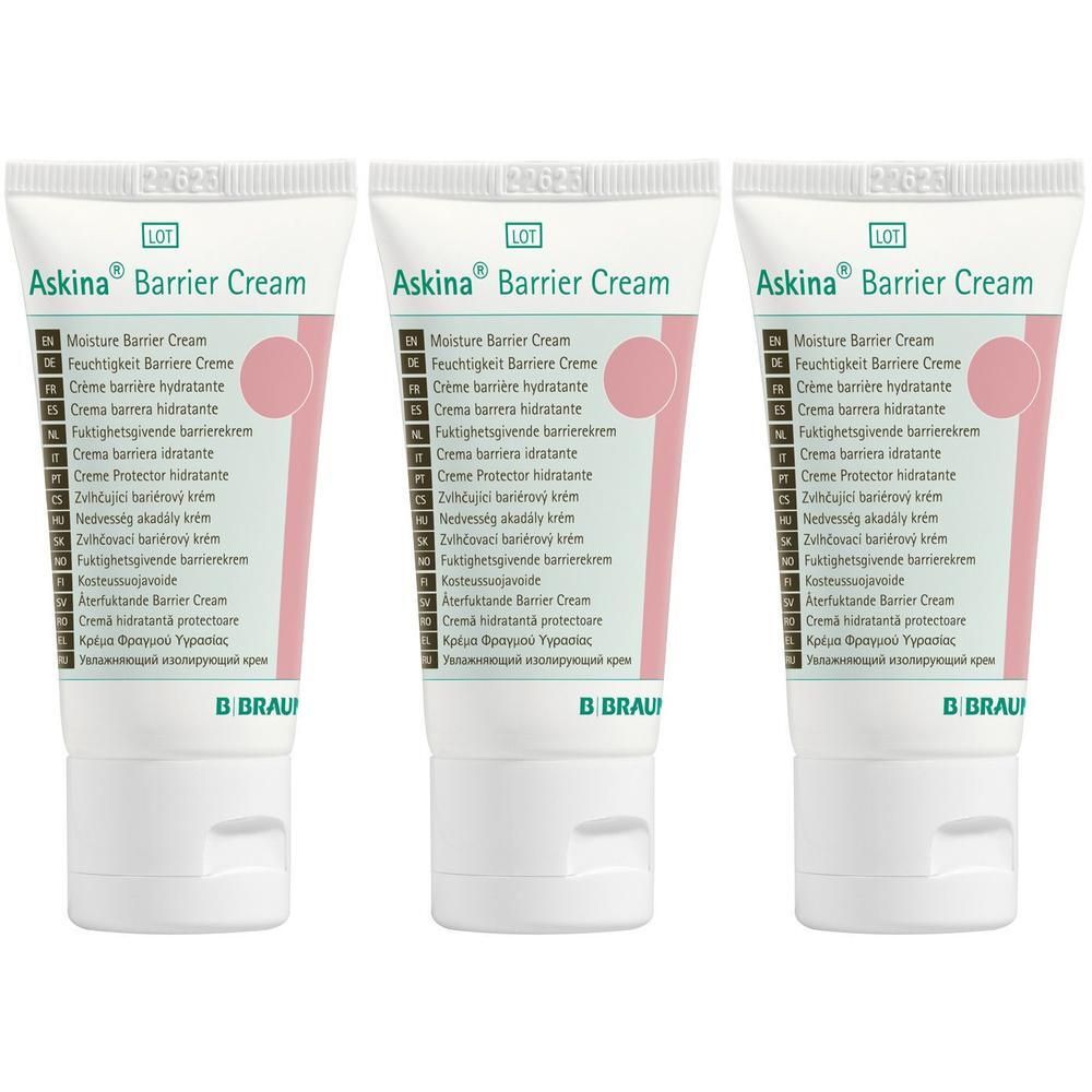 Drei Tuben Askina® Barrier Cream, Feuchtigkeitsschutzcreme.