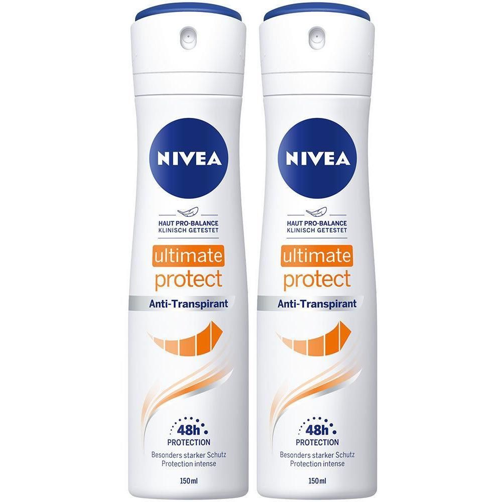 Zwei NIVEA Ultimate Protect Anti-Transpirant Sprays mit 48h Schutz.