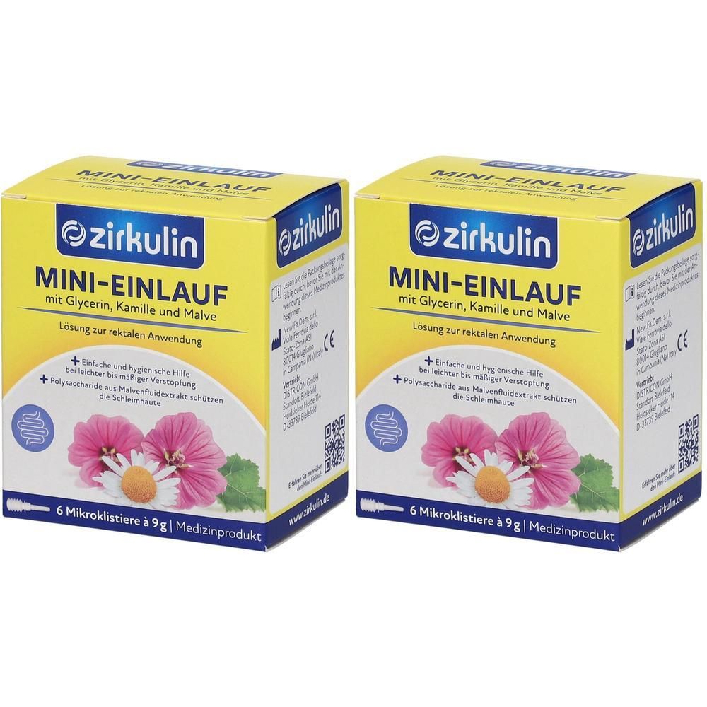 Zwei Schachteln Zirkulin Mini-Einlauf mit Glycerin, Kamille und Malve. Medizinprodukt.
