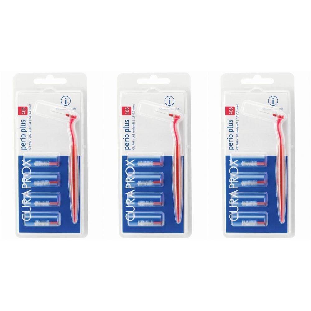 Drei Packungen Curaprox CPS Perio Plus Interdentalbürsten mit UHS Halter.
