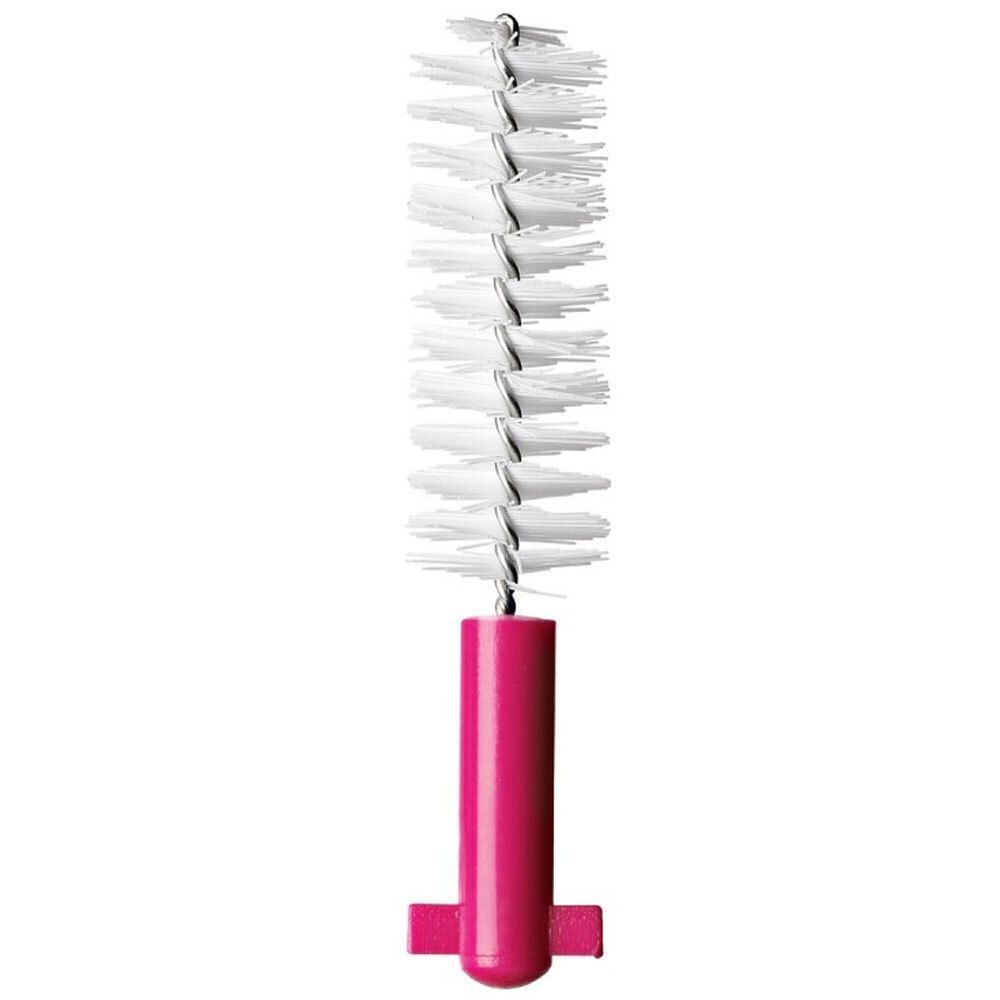 Eine weiße Curaprox CPS Perio Plus Interdentalbürste mit rosa Griff.