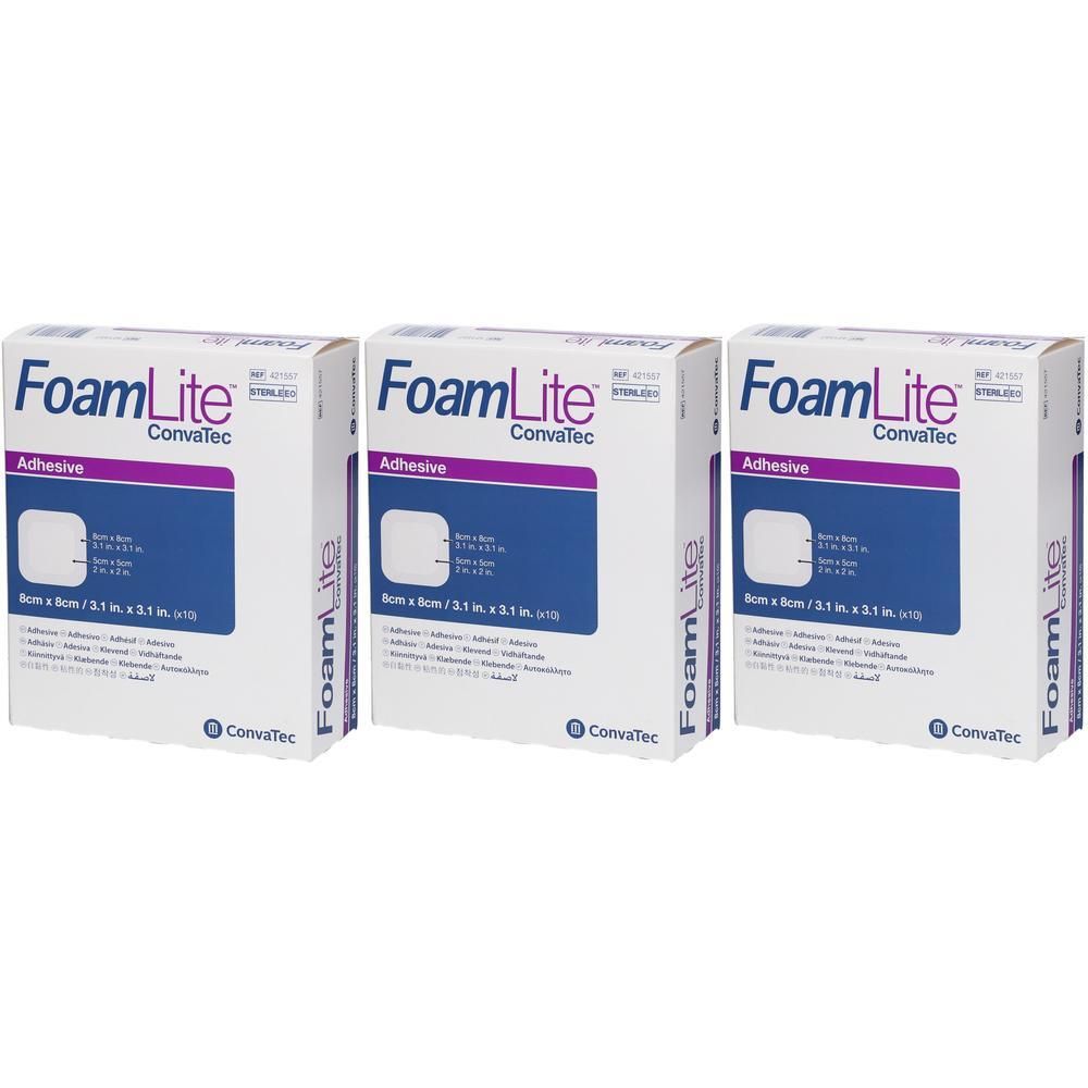 Foam Lite ConvaTec adhäsiv PU-Schaumverb.8x8 cm x3 3x10 St Verband