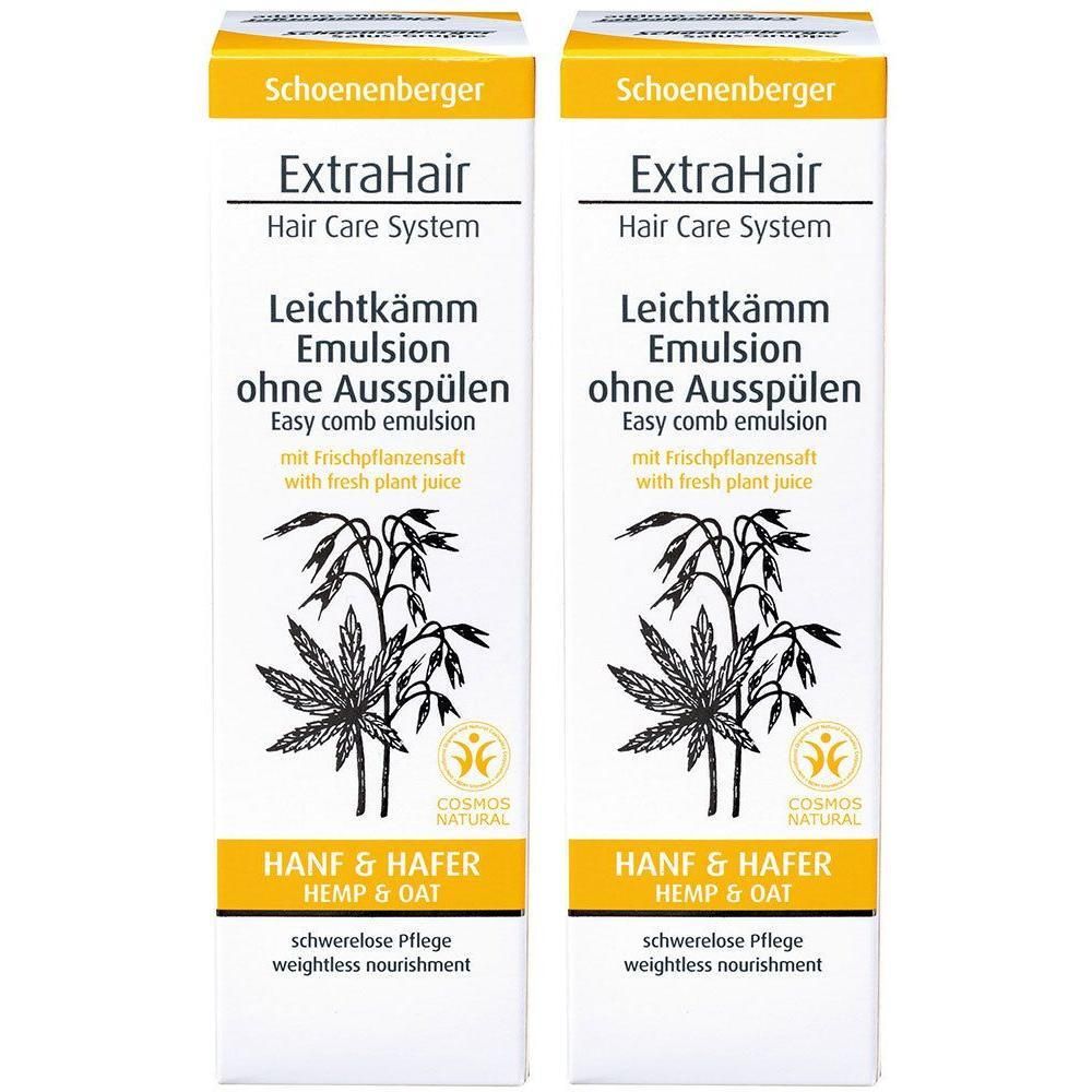 Zwei Packungen Schoenenberger ExtraHair Leichtkämm Emulsion mit Hanf & Hafer.