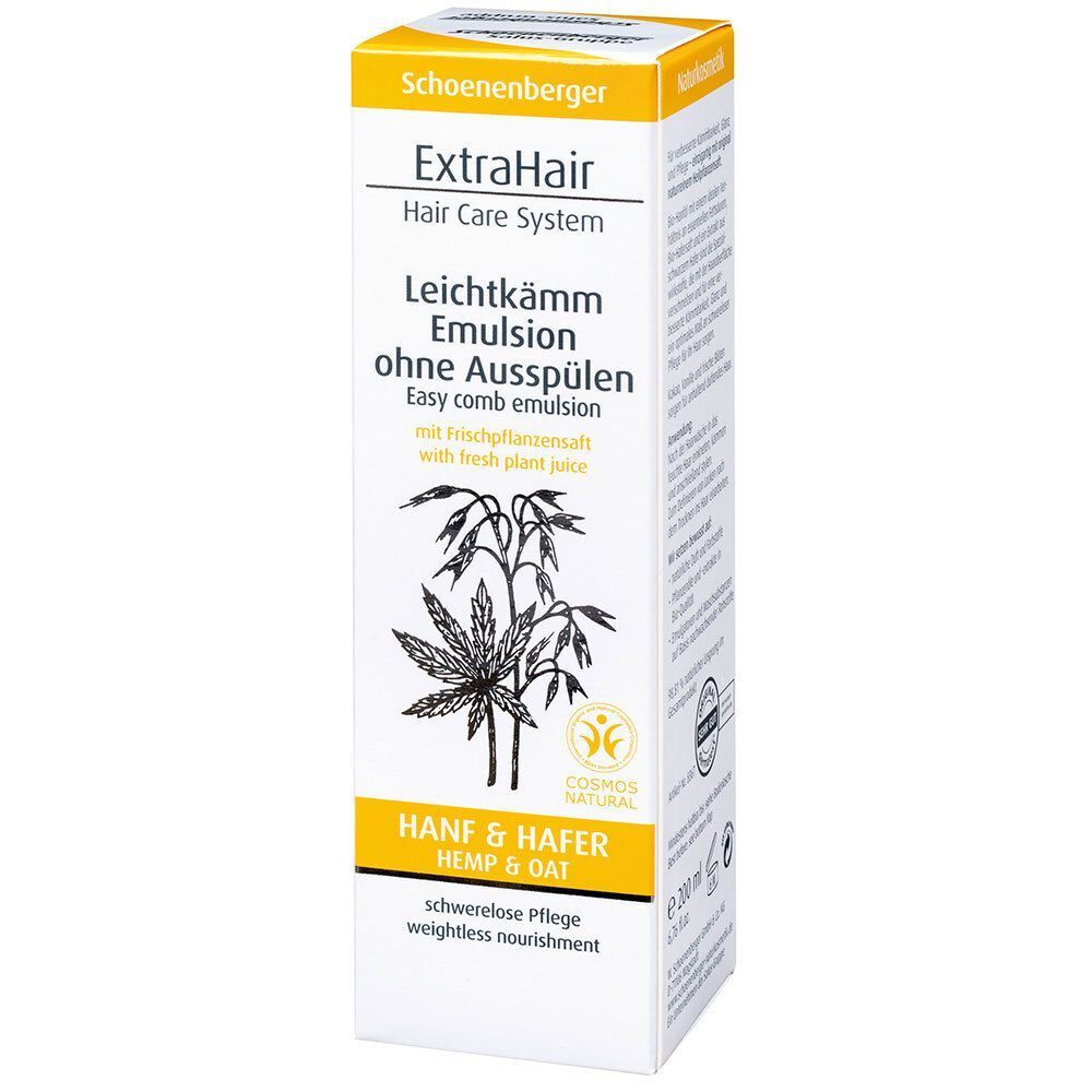 Packung Schoenenberger ExtraHair Leichtkämm Emulsion, mit Hanf & Hafer, 30ml.