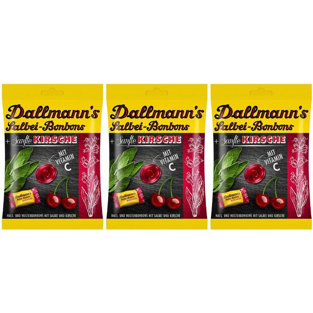 Dallmann's Salbei Kirsch Bonbons: Drei Packungen mit Salbei- und Kirschbonbons, angereichert mit Vitamin C.