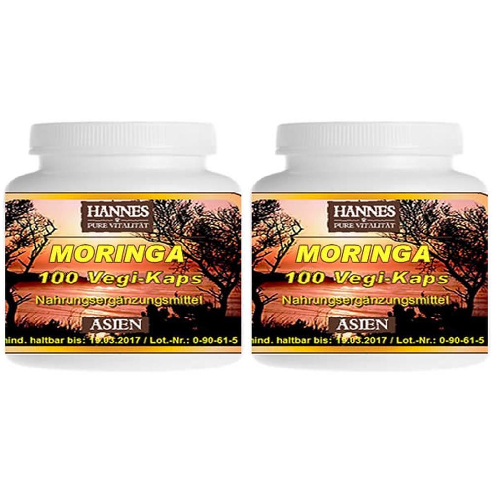 Zwei Behälter Moringa 100 Vegi-Kapseln, Nahrungsergänzungsmittel.