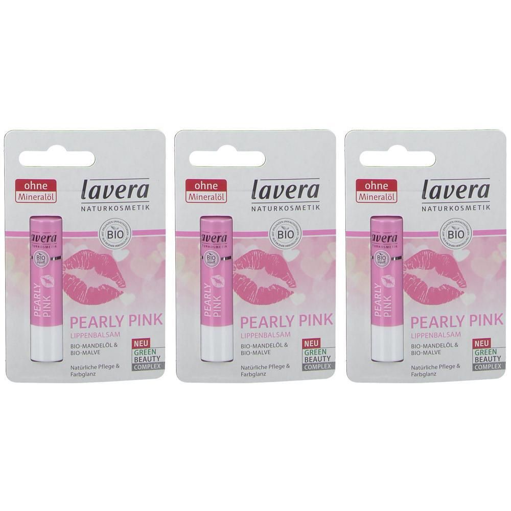 Drei Lavera Lippenbalsam Pearly Pink im Doppelpack. Ohne Mineralöl, Bio-Mandelöl & Bio-Malve.