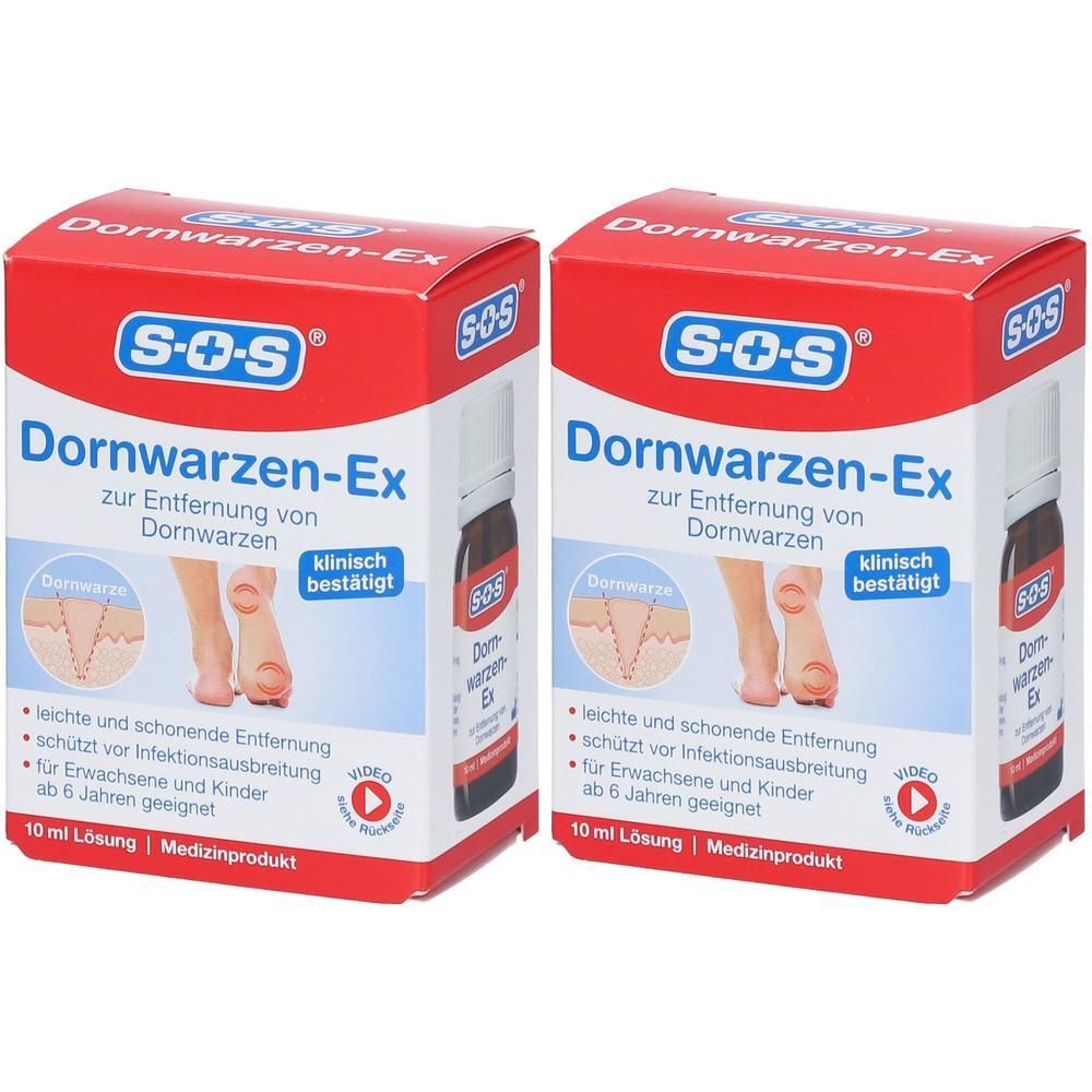 Zwei Packungen SOS® Dornwarzen-Ex, 10ml Lösung, Medizinprodukt.