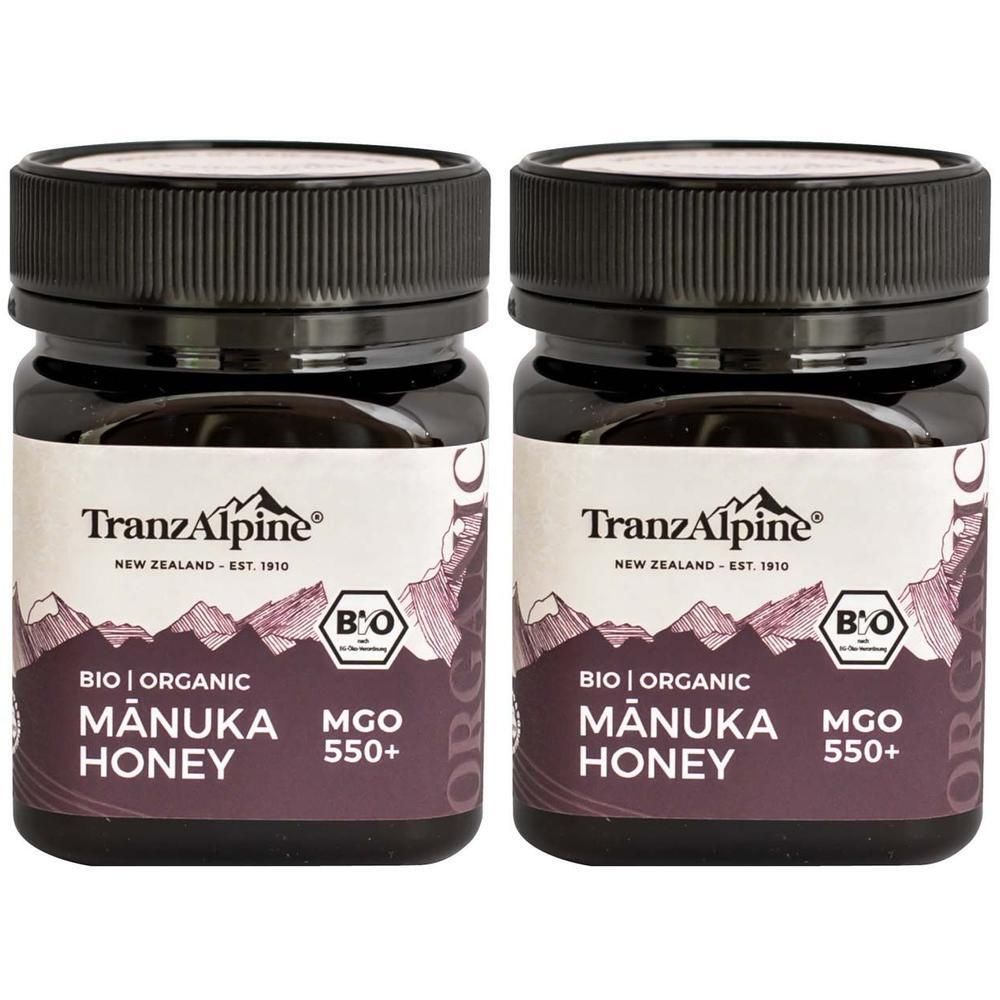 Zwei Gläser Bio Manuka Honig MGO 550+ von TranzAlpine.