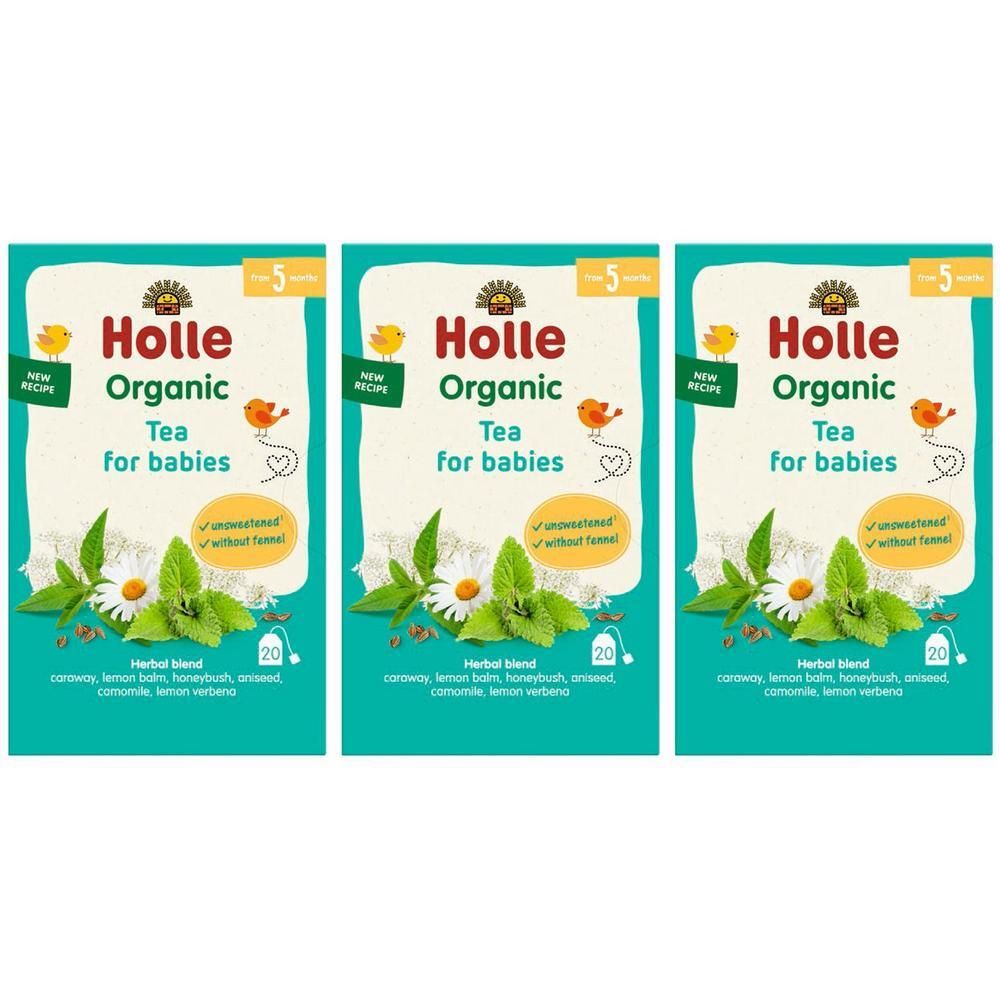 Drei Packungen Holle Bio Kinder-Tee, Kräutermischung für Babys, ungesüßt.