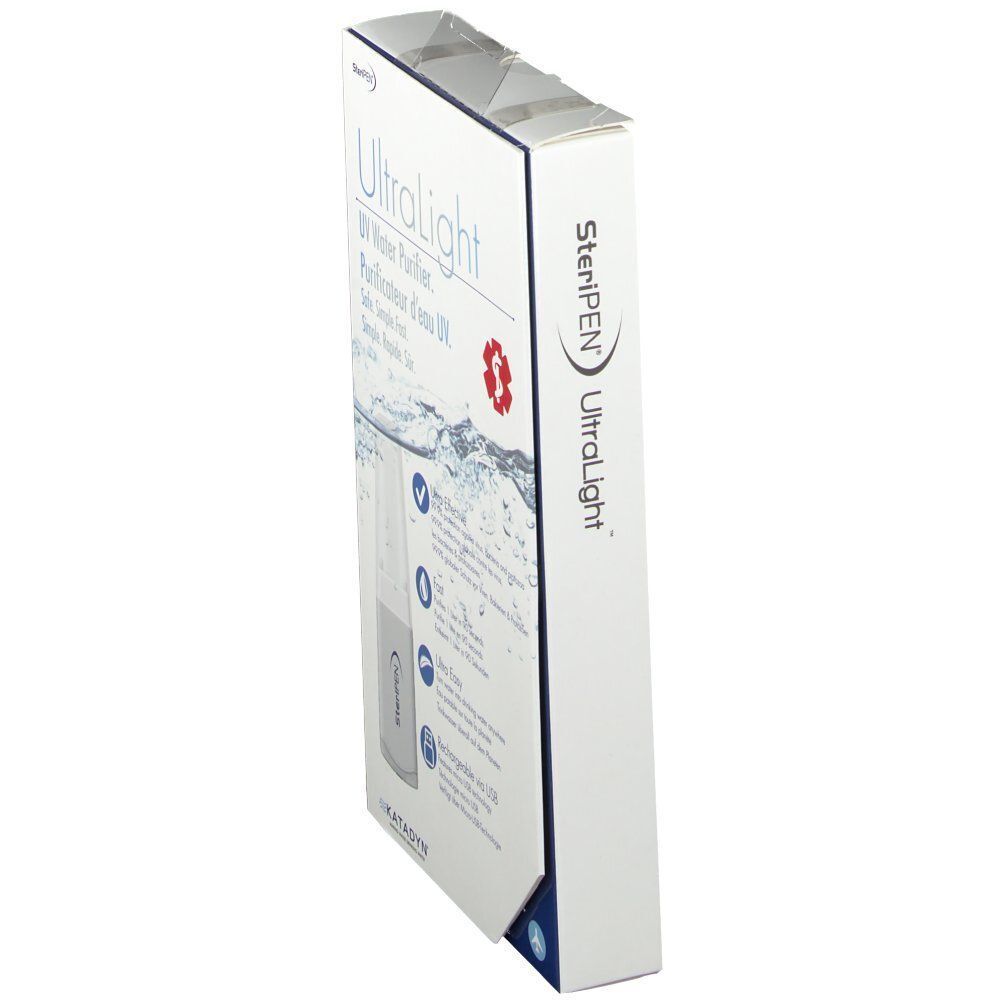 Seitenansicht der SteriPen UltraLight UV-Wasserentkeimer-Verpackung.